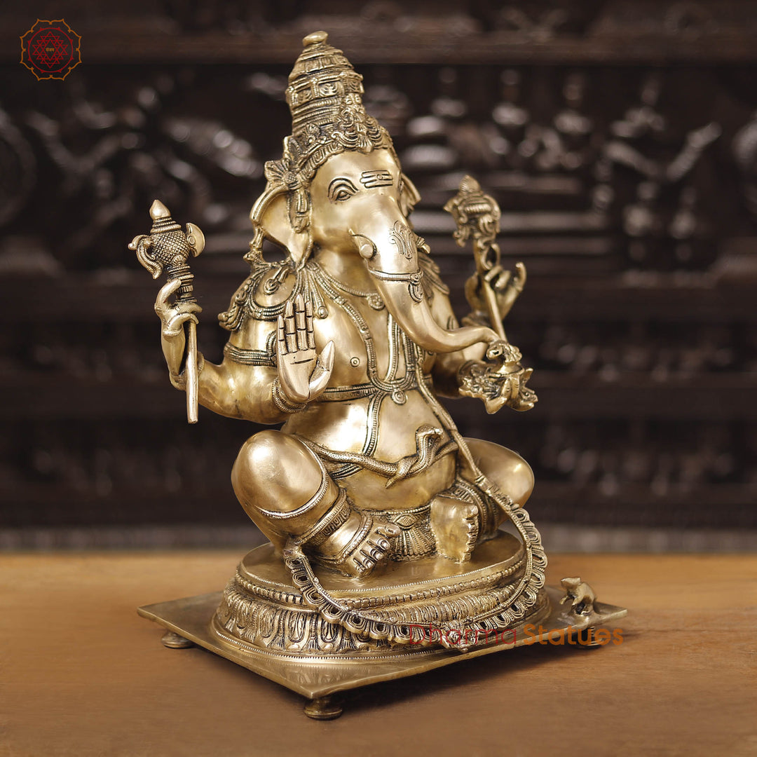 Brass Ganesh Sitting On Chowki (Smooth Finish) 20"