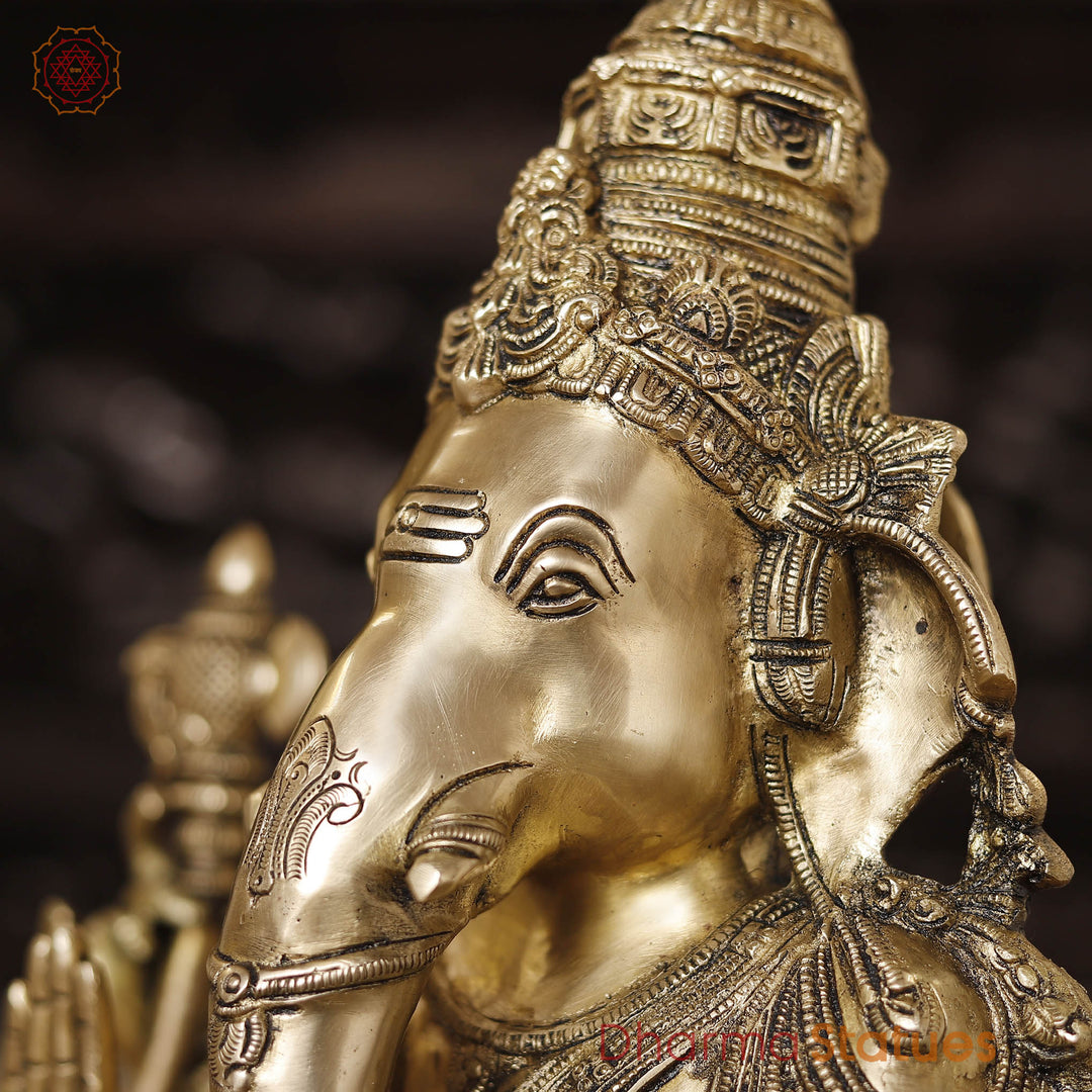 Brass Ganesh Sitting On Chowki (Smooth Finish) 20"