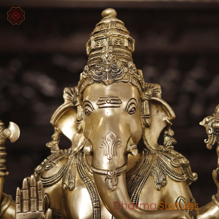 Brass Ganesh Sitting On Chowki (Smooth Finish) 20"