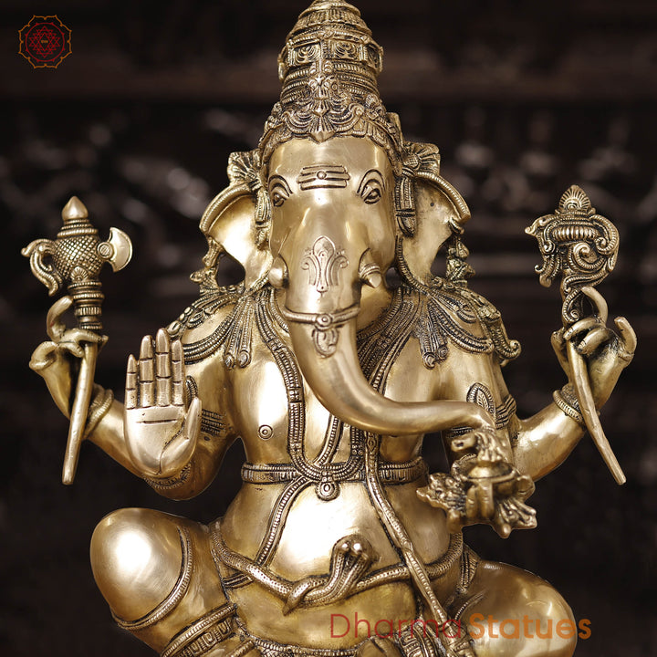 Brass Ganesh Sitting On Chowki (Smooth Finish) 20"