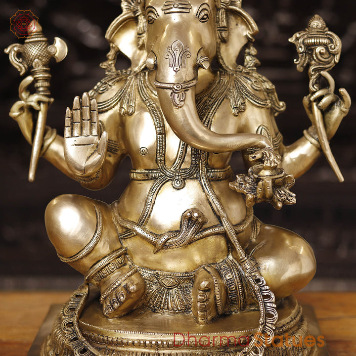 Brass Ganesh Sitting On Chowki (Smooth Finish) 20"