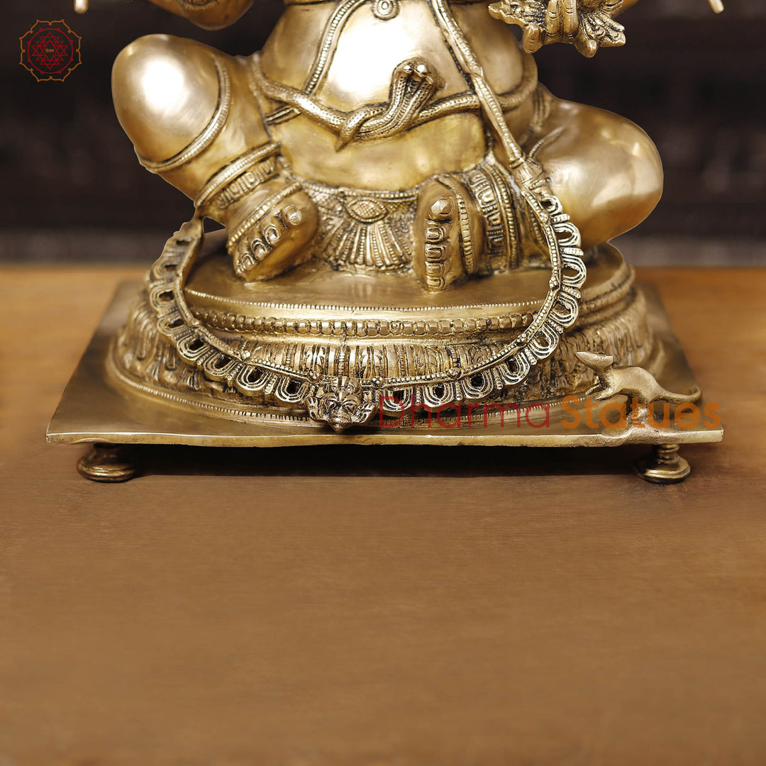 Brass Ganesh Sitting On Chowki (Smooth Finish) 20"