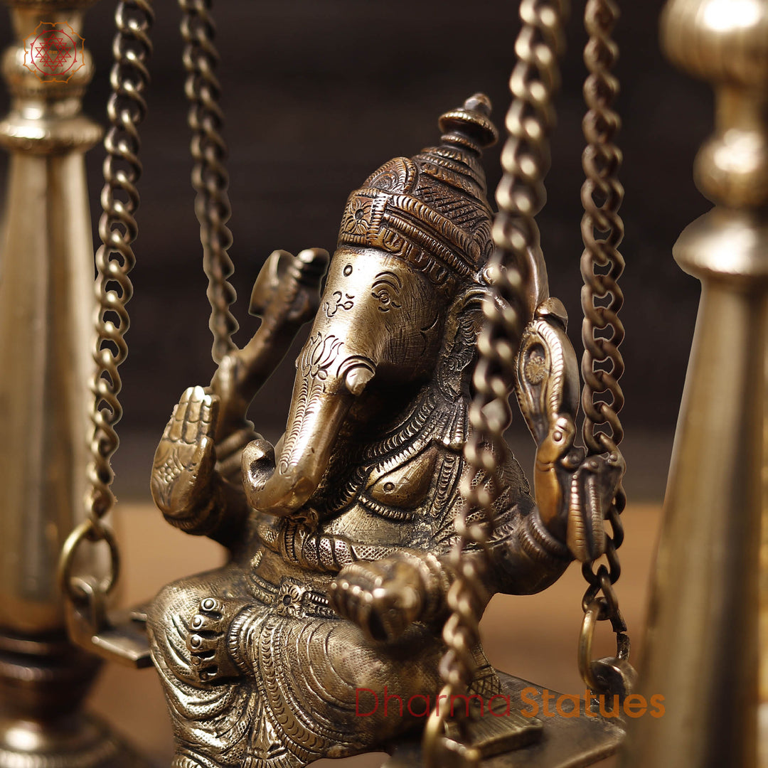 Brass Ganesh Jhula With Bell, Copper Gold, 16"