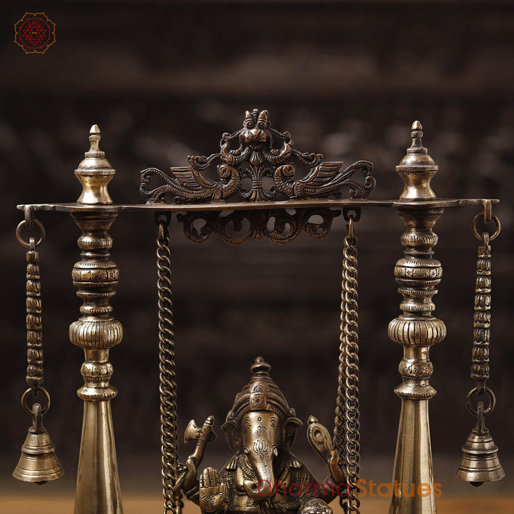 Brass Ganesh Jhula With Bell, Copper Gold, 16"