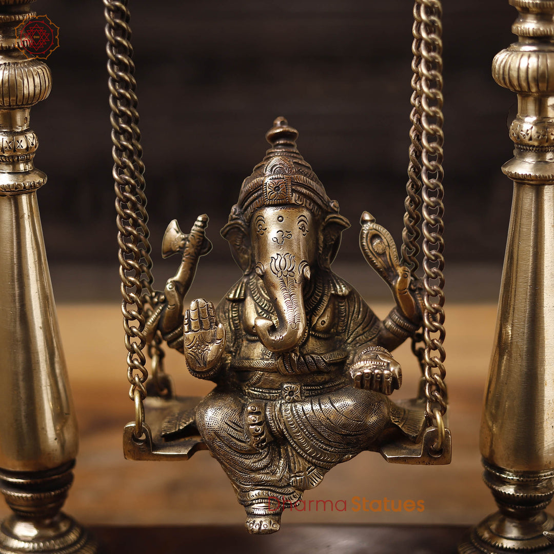 Brass Ganesh Jhula With Bell, Copper Gold, 16"