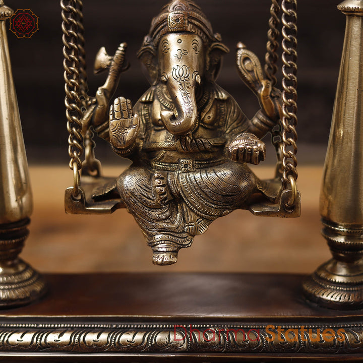 Brass Ganesh Jhula With Bell, Copper Gold, 16"