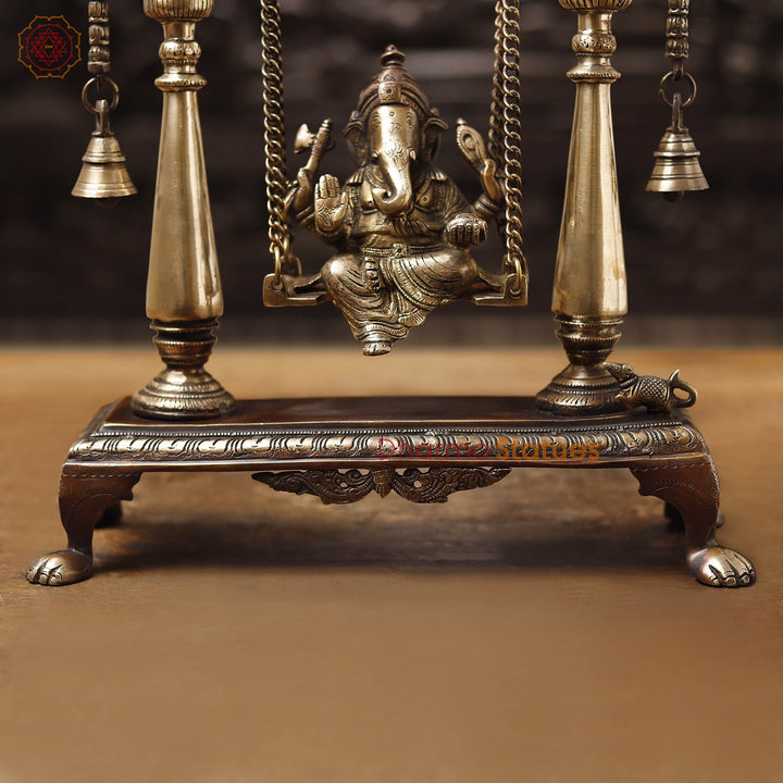 Brass Ganesh Jhula With Bell, Copper Gold, 16"