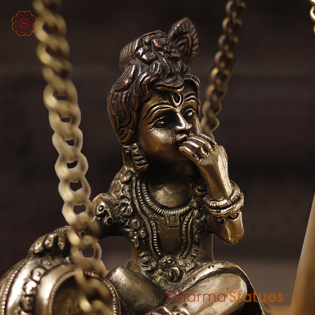 Brass Bal Krishna Swinging Statue, Divine Playfulness, Copper & Golden Finish, 16"