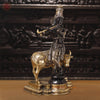 Brass Lord Krishna Idol with Cow, Playing Flute, Black Patina & Golden Finish, 26"