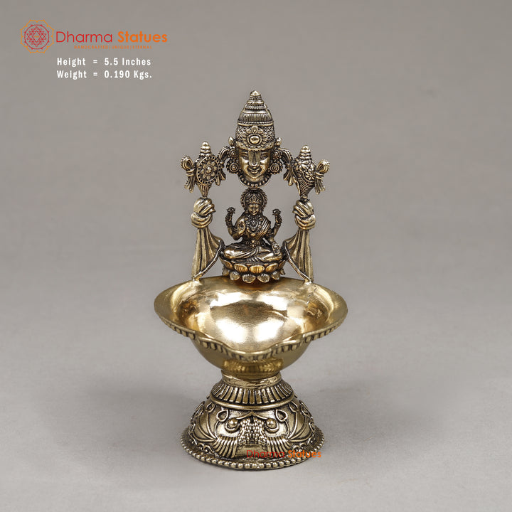 Brass Tirpupati Balaji & Lakshmi Diya, 5.5"