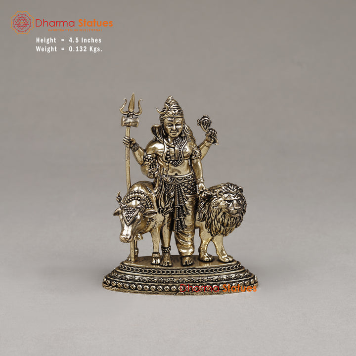 Brass Ardhanarishvara with Nandi and Lion, 4.5"