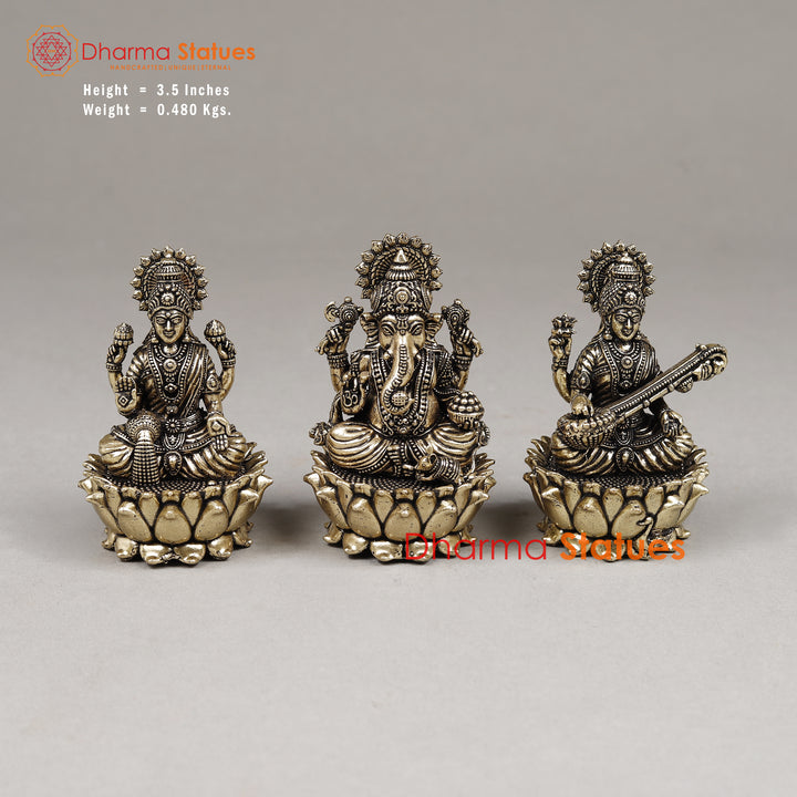 Brass Lakshmi, Ganesh & Saraswati, 3.5"