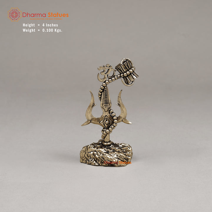 Brass Trishul with Damru and Om, 4"