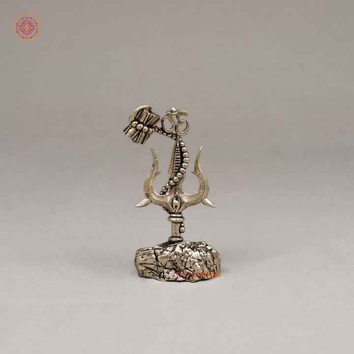 Brass Trishul with Damru and Om, 4"