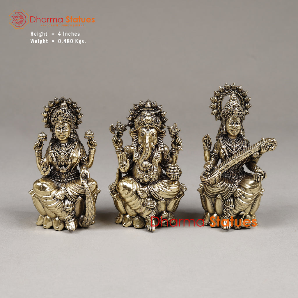 Brass Lakshmi, Ganesh & Saraswati, 4"