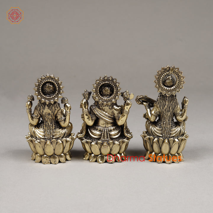 Brass Lakshmi, Ganesh & Saraswati, 4"