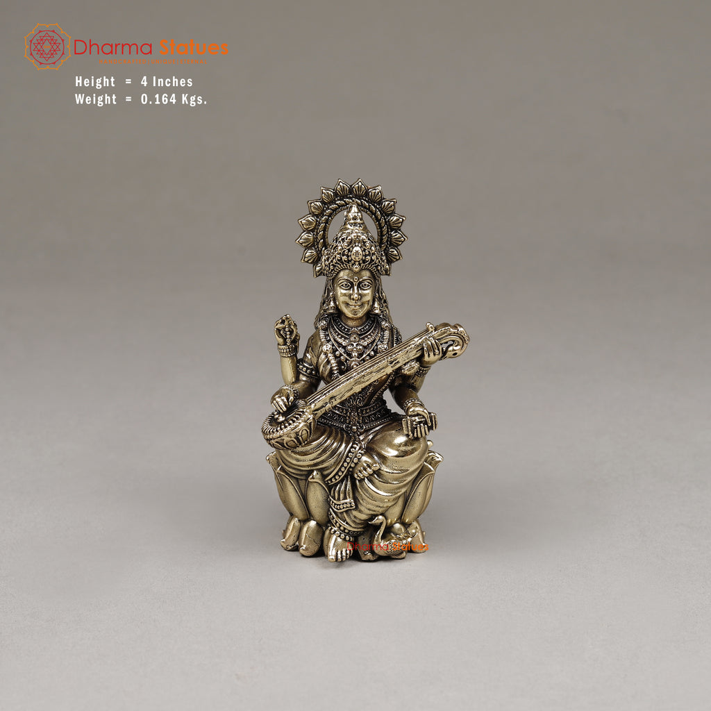 Brass Saraswati, 4"