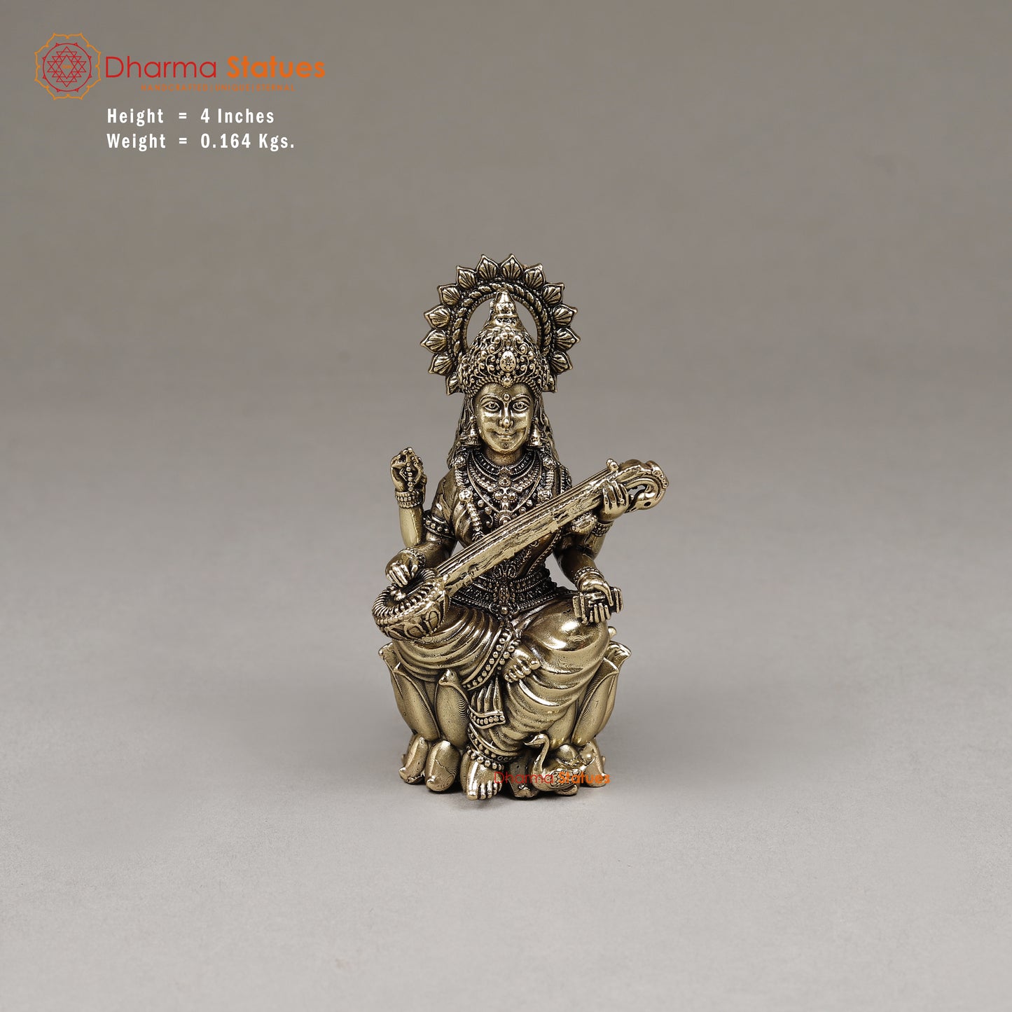 Brass Saraswati, 4"