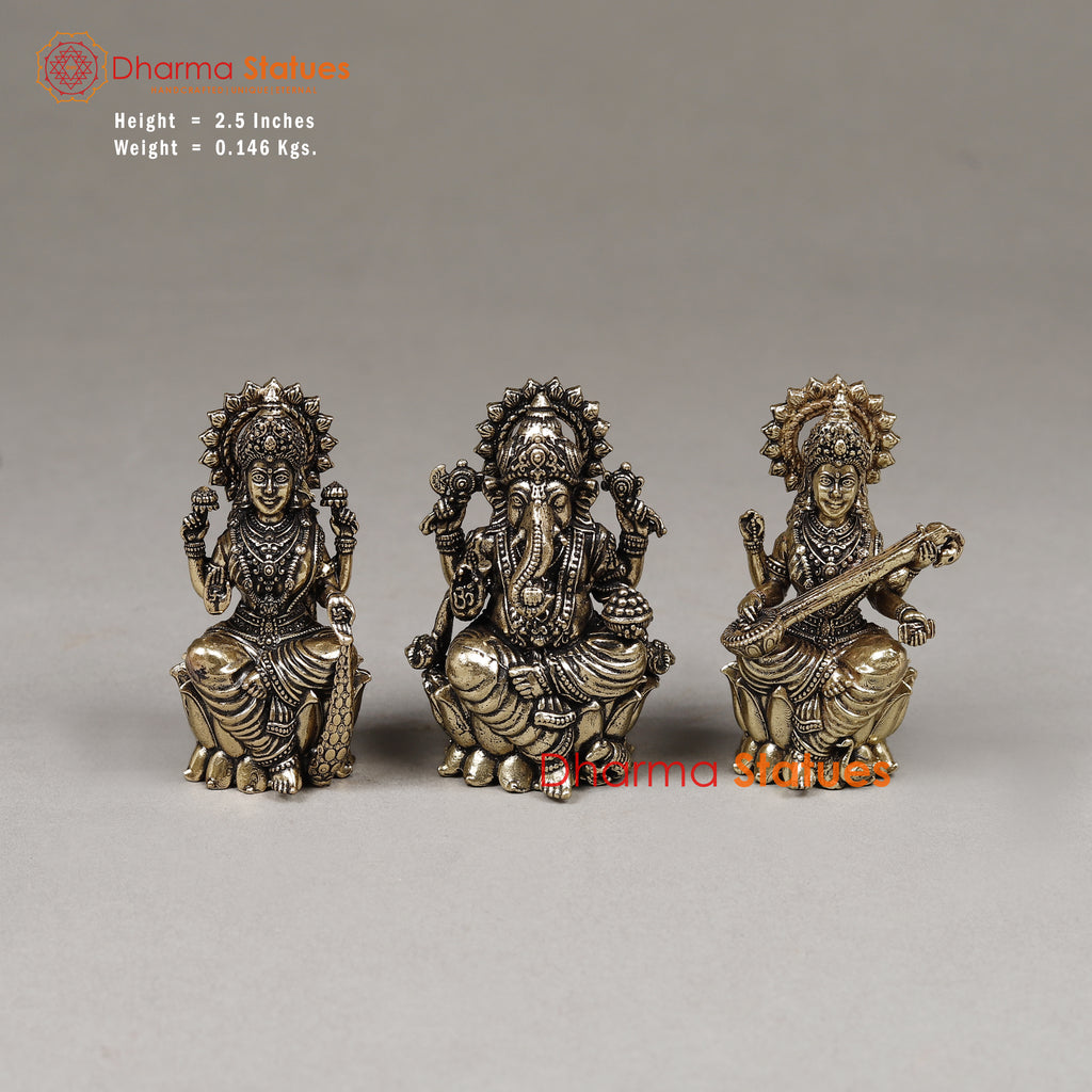 Brass Lakshmi, Ganesh & Saraswati, 2.5"