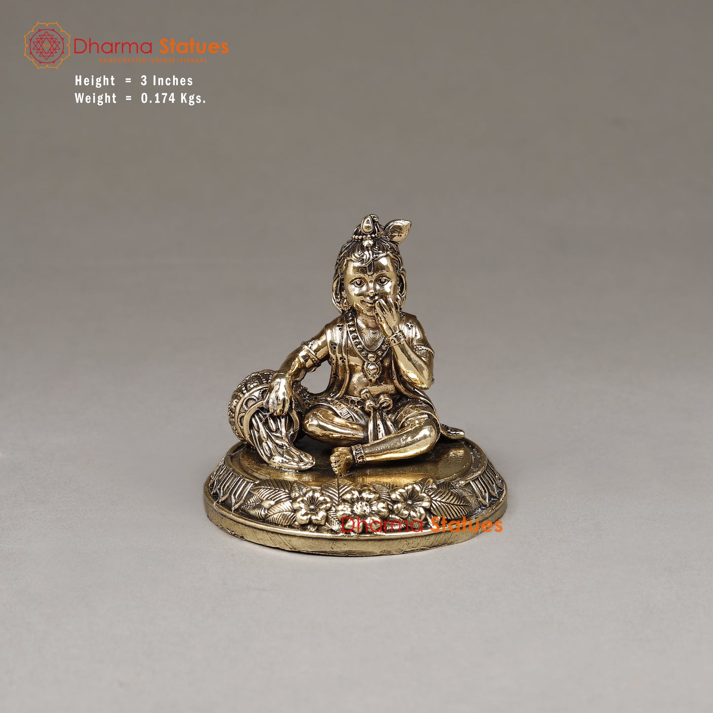 Brass Krishna with Butter, 3"