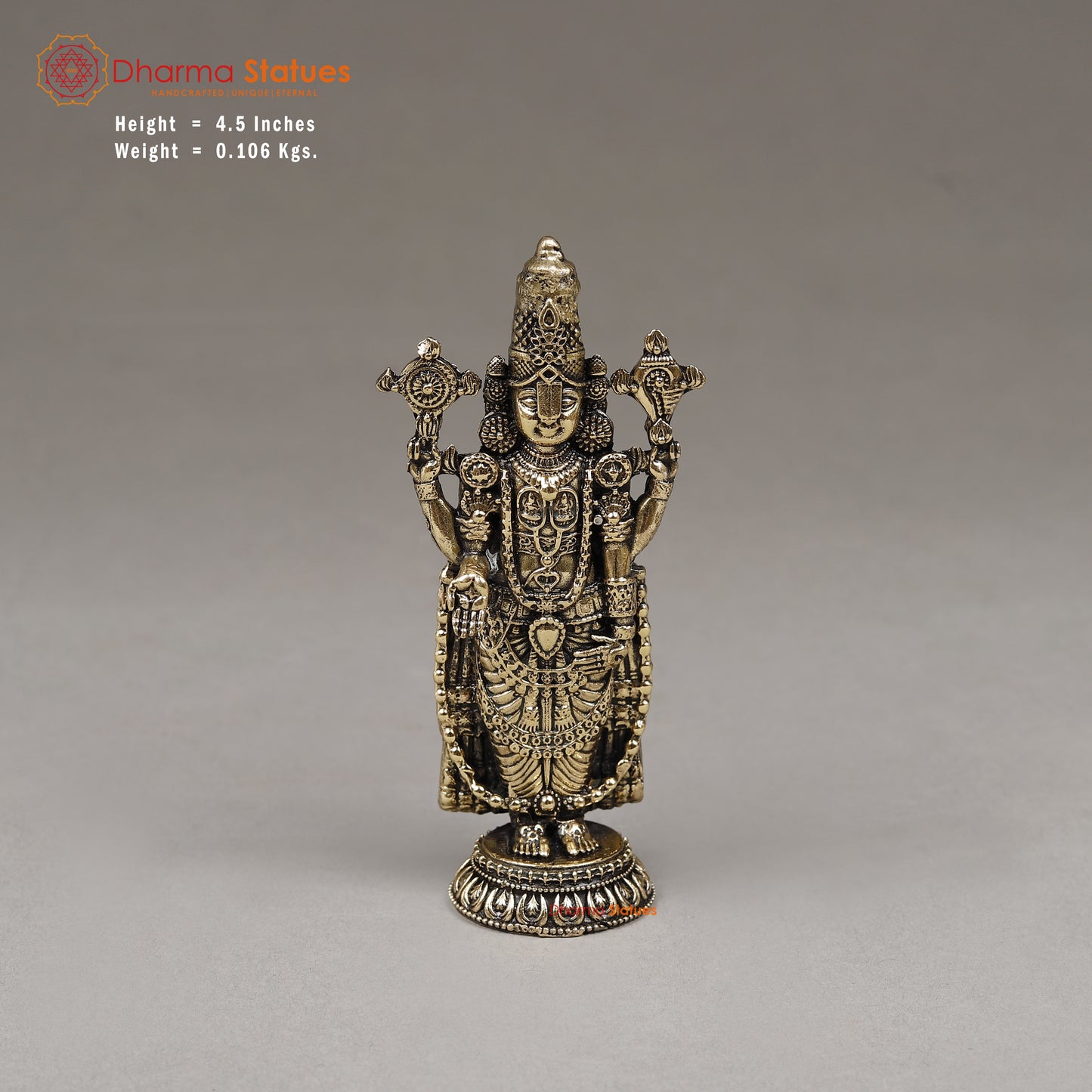 Brass Venkateshvara as Tirupati Balaji, 4.5"