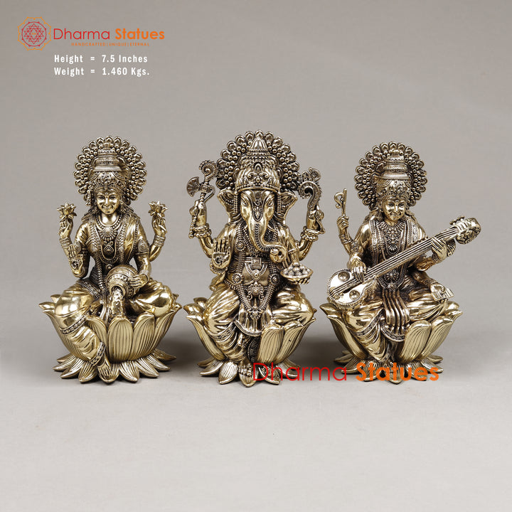 Brass Lakshmi, Ganesh & Saraswati, 7.5"