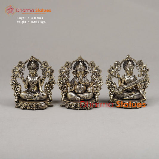Brass Lakshmi, Ganesh & Saraswati, 4"