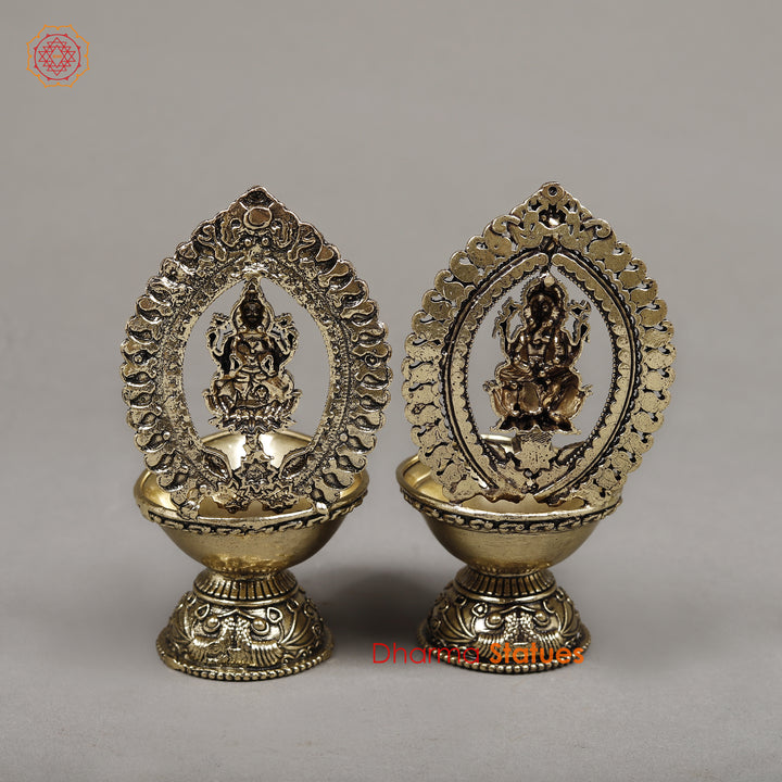 Brass Lakshmi & Ganesh Diya (Lamp), 4.5"