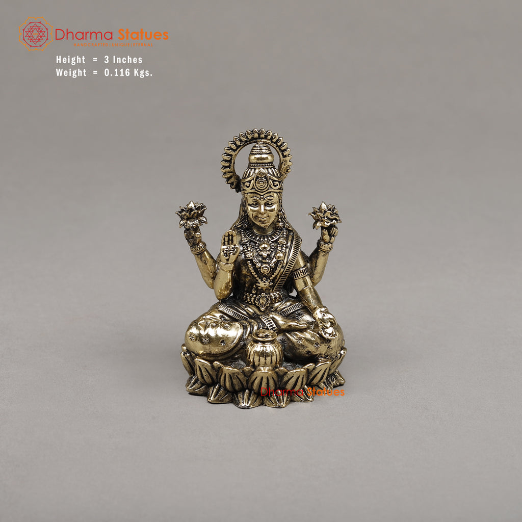 Brass Lakshmi ,Seated on a Throne, Fine Gold Finish 3"