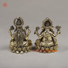 Brass Lakshmi & Ganesh, Seated on a Throne, Fine Gold Finish 4"