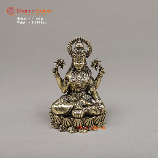Brass Lakshmi, Seated on a Throne, Fine Gold Finish 4"