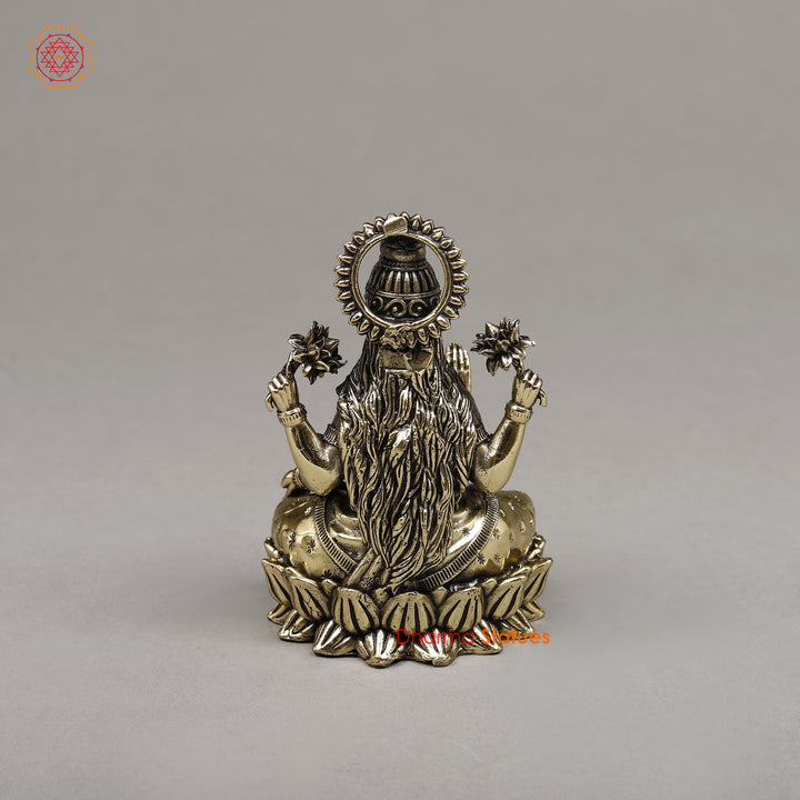 Brass Lakshmi, Seated on a Throne, Fine Gold Finish 4"