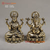 Brass Lakshmi & Ganesha , Seated on a Throne, Fine Gold Finish 5"