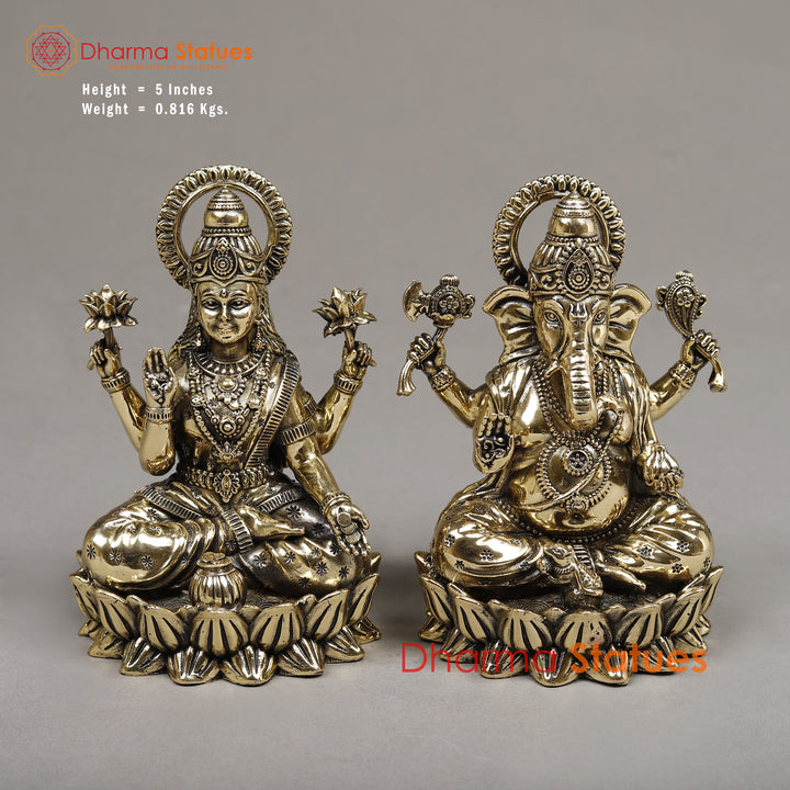 Brass Lakshmi & Ganesh, 5"