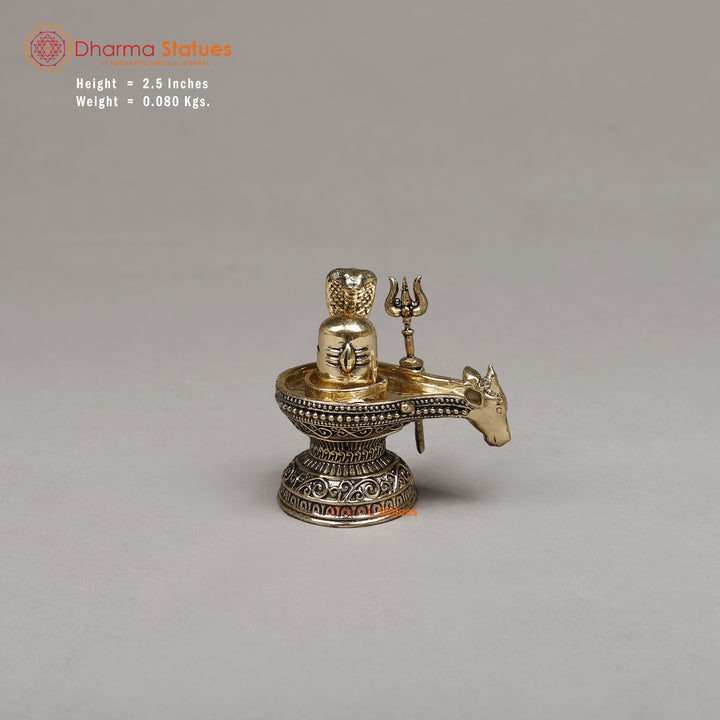 Brass Nandi Mukh Shivling with Naag and Trishul, 2.5"