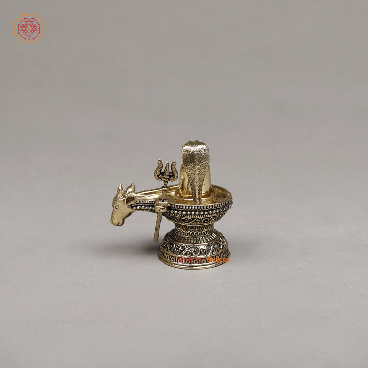 Brass Nandi Mukh Shivling with Naag and Trishul, 2.5"