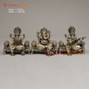 Brass Lakshmi, Ganesh & Saraswati Seated on a Throne, Fine Gold Finish 6"