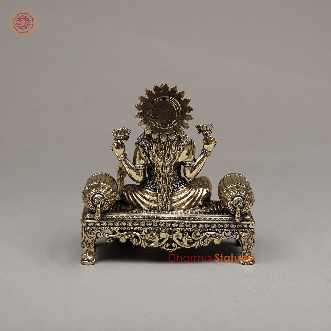 Brass Lakshmi Seated on a Throne, Golden Finish 6"