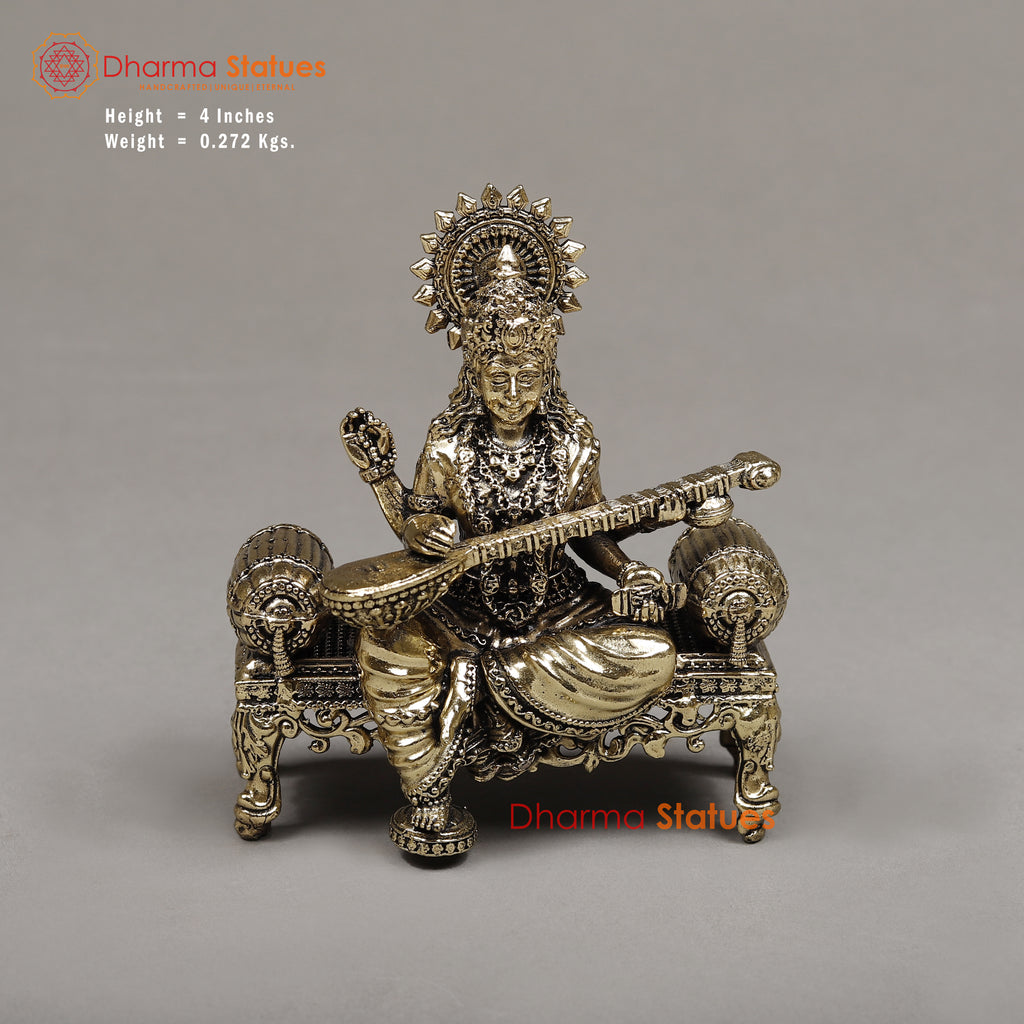 Brass Saraswati, 4"