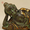 Brass Buddha in Resting Posture, Antique Green & Golden Finish 30"