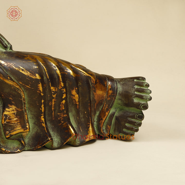 Brass Buddha in Resting Posture, Antique Green & Golden Finish 30"