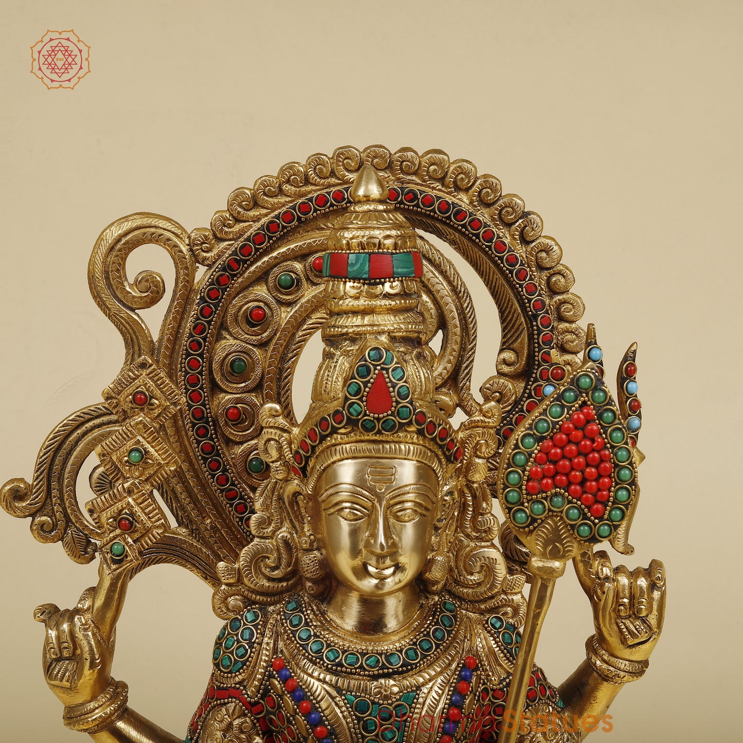 Brass Kartikeya, Stonework & Golden Finish, 20"
