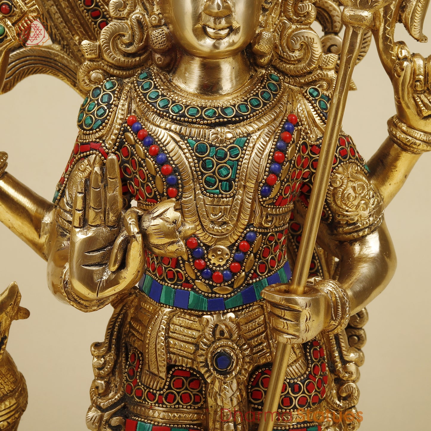 Brass Kartikeya, Stonework & Golden Finish, 20"