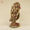 Brass Kartikeya Standing With Peacock, Stonework & Golden Finish, 20"