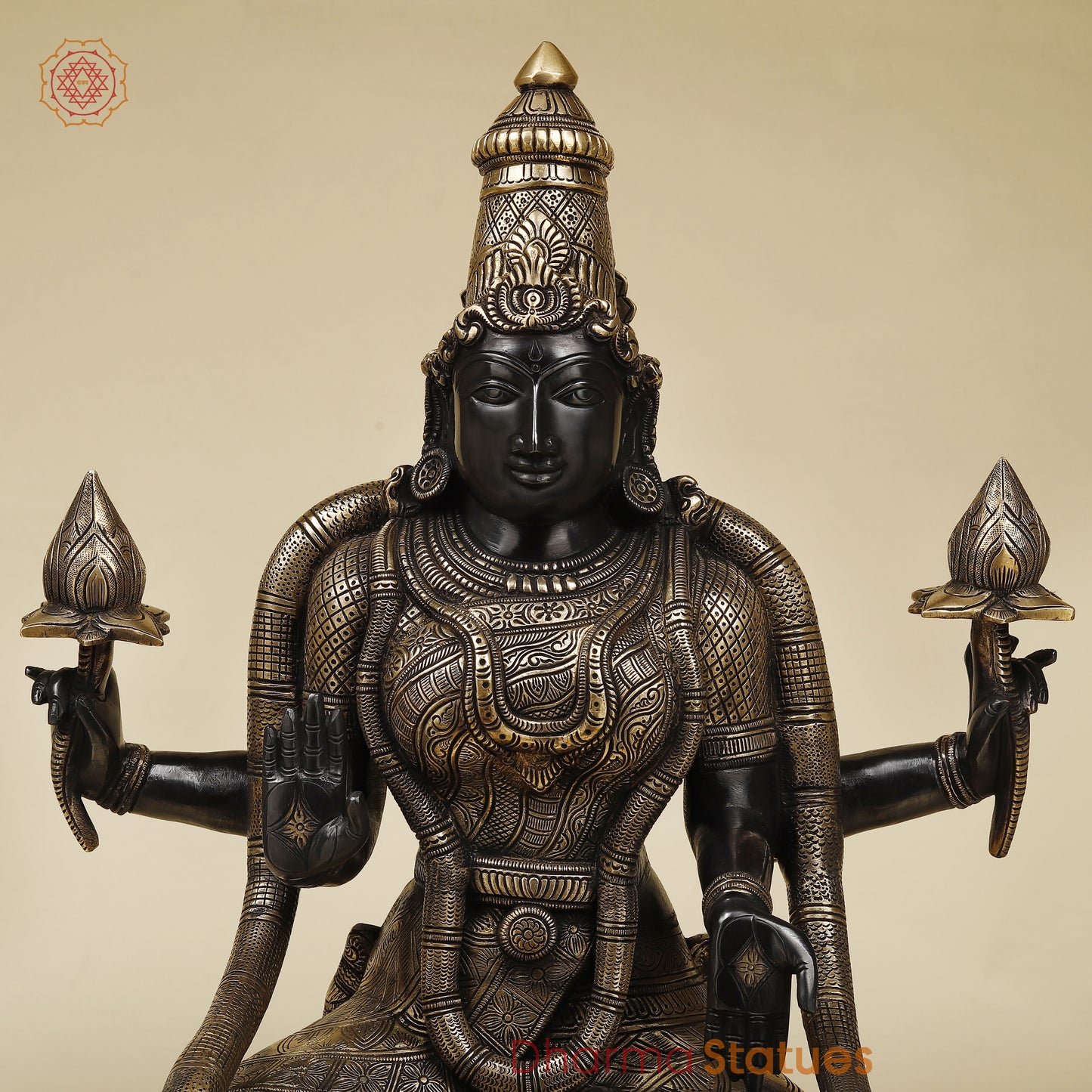 Brass Lakshmi seated, Black Patina & Golden Finish, 26"
