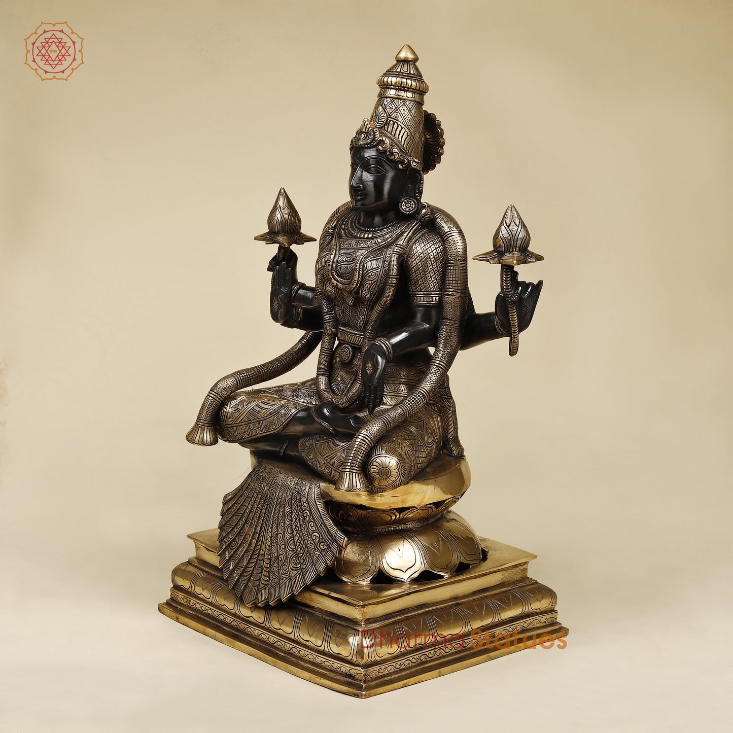 Brass Lakshmi seated, Black Patina & Golden Finish, 26"