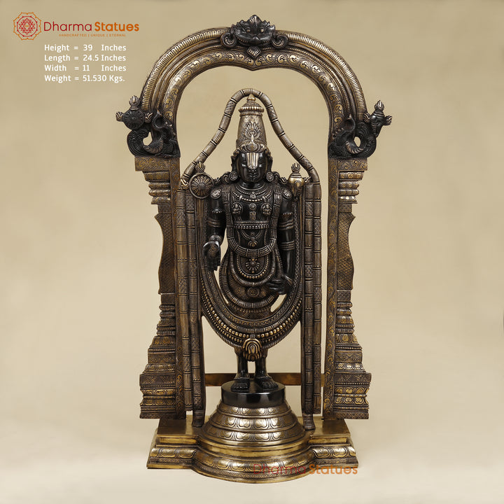 Brass Tirupati Balaji with Frame, Black & Golden Finish, 39"