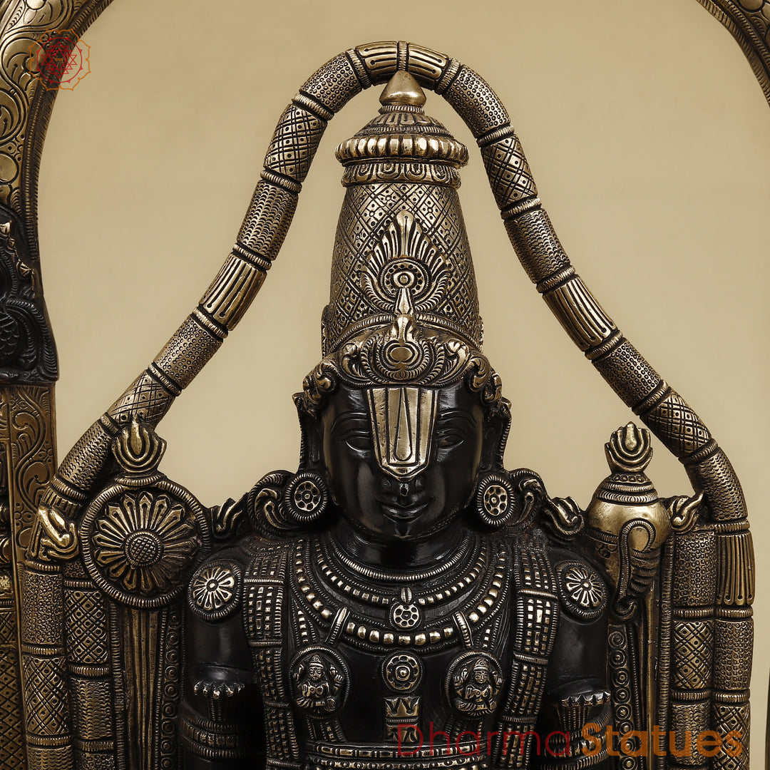 Brass Tirupati Balaji with Frame, Black & Golden Finish, 39"