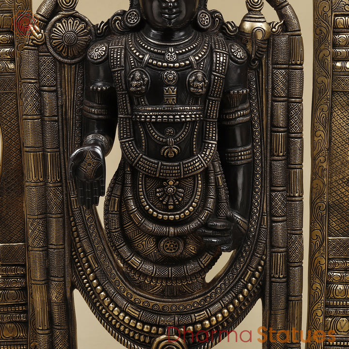 Brass Tirupati Balaji with Frame, Black & Golden Finish, 39"