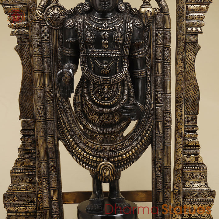 Brass Tirupati Balaji with Frame, Black & Golden Finish, 39"